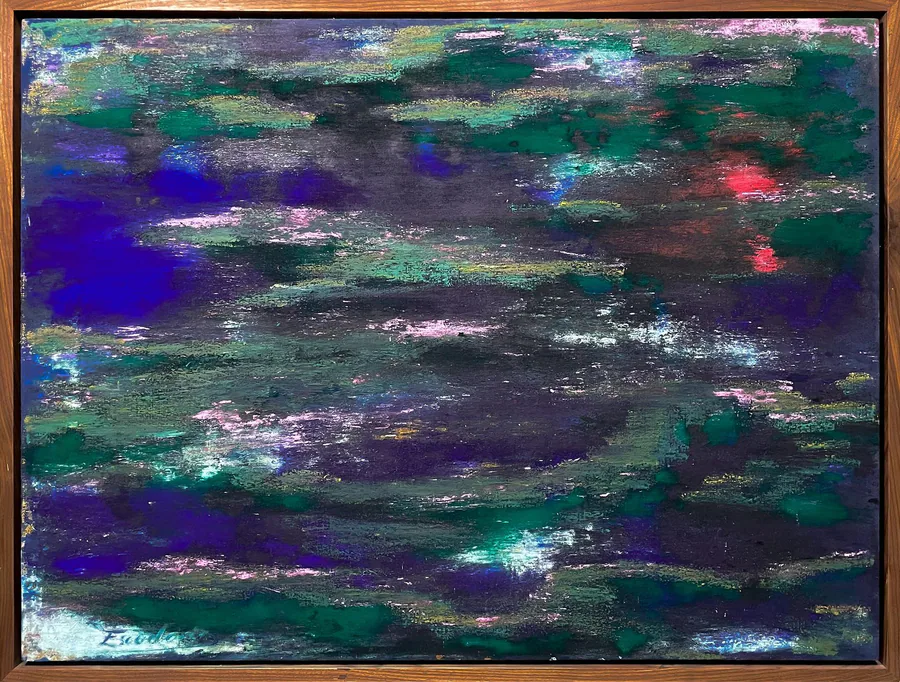 Reflejo de luna roja en fango, obra original de César Escudero; Óleo y pigmentos sobre lino · 126 x 96 x 7 cm · 2026,...