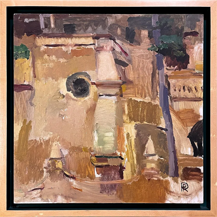 Parroquia, obra original de Ramón Peñaloza; Óleo sobre caja de madera · 45 x 45 x 4 cm · 2023, Anomalía Arte CDMX