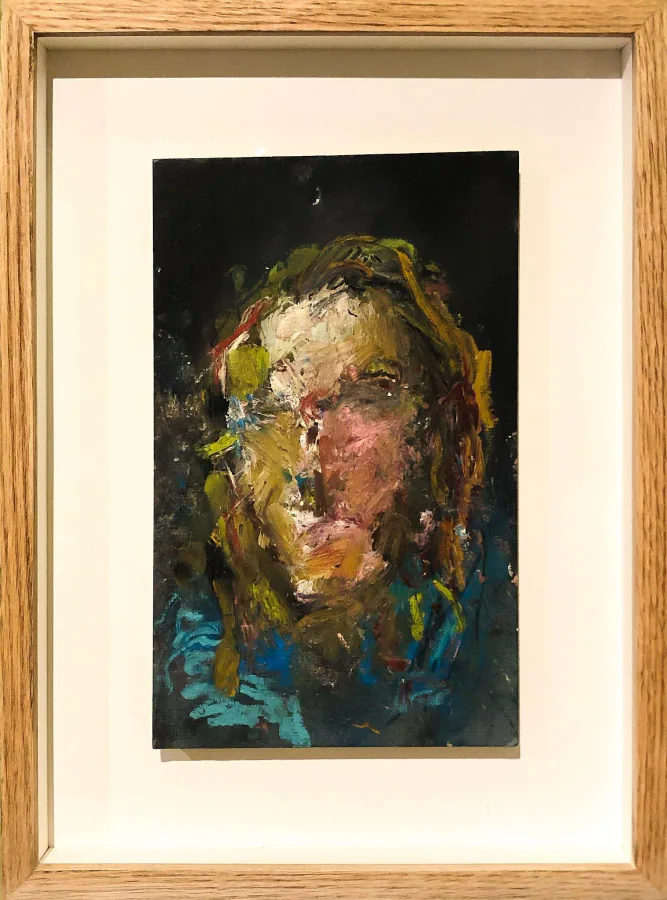Autorretrato, obra original de Sofia Liubavtseva; Barra de óleo sobre papel · 39 x 52 x 5 cm · 2025, Anomalía Arte CDMX